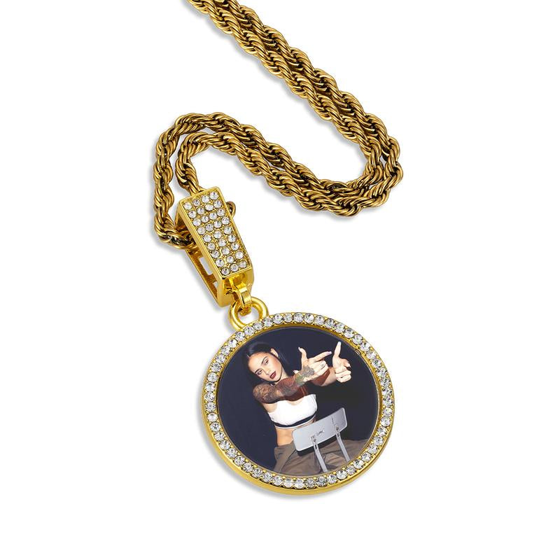 Fathers Day Gift Photo Necklacce for Men Women,Custom Photo Angel Wings Circular Pendant, Personalized Memorial Photo Pendant Necklace for Women Man