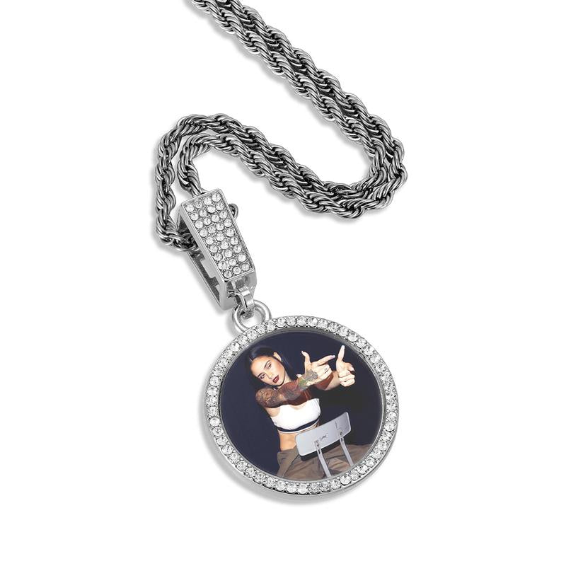 Fathers Day Gift Photo Necklacce for Men Women,Custom Photo Angel Wings Circular Pendant, Personalized Memorial Photo Pendant Necklace for Women Man